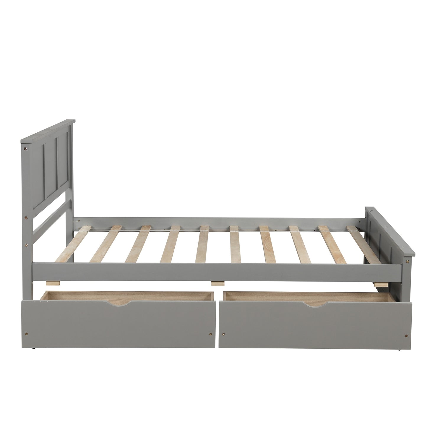 Estructura de cama doble de madera + 2 cajones de almacenamiento con ruedas