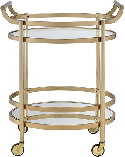 Round Bar Cart with Brushed Bronze Wheels