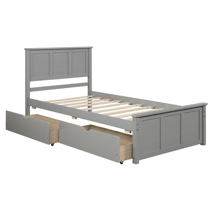 Twin Wooden Bed Frame + 2 Storage Drawers With Wheels