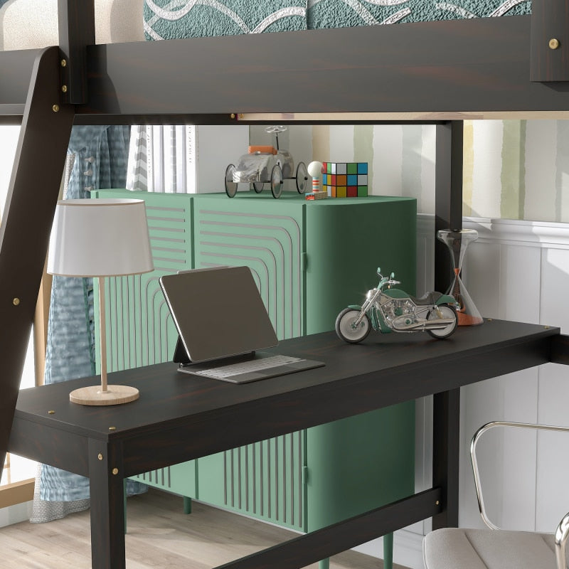 Full Loft Bed with Desk, Ladder, & Shelves