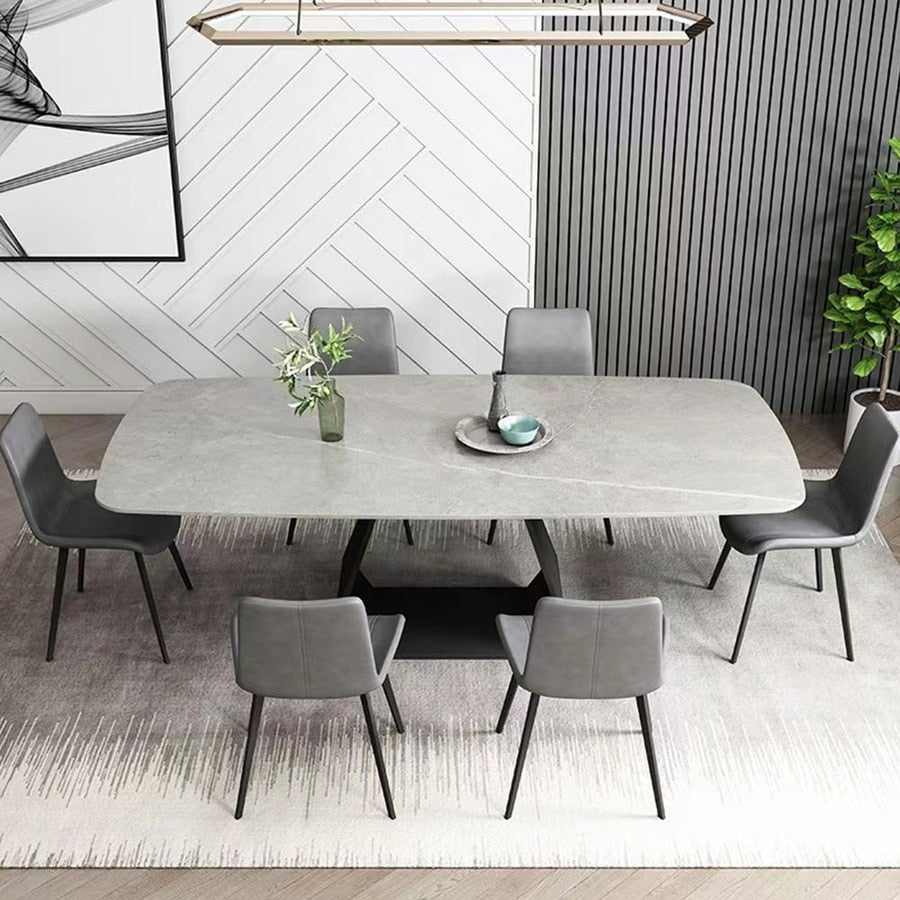 Gray Sintered Stone Dining Table with Carbon Steel Base