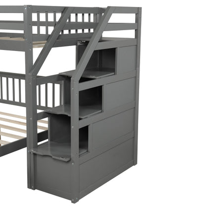 Twin-Over Full L-Shaped Loft Bunk Bed, Ladder with 3 storage grids