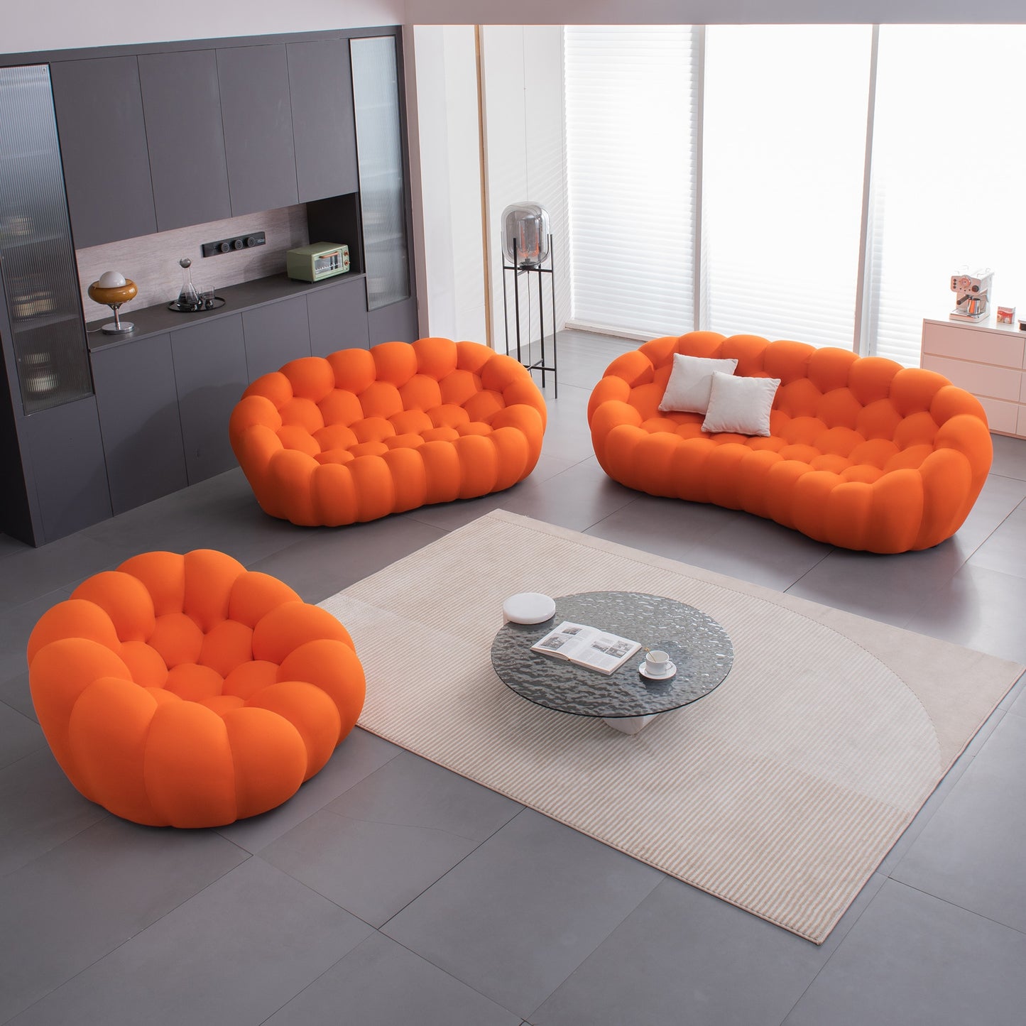 

Dimensions 3 seater: 240cm/113cm/78cm

Dimensions 2 seater: 190cm/114cm/76cm

Dimensions single seat: 118cm/115cm/68cm



Type: Living Room Furniture

Style: Chesterfield Sofa

Specific Use: Living Room Sofa

Material: Fabric

General Use: Home Furniture

Filling: Sponge

Fabric: Composite Fabrics

Combination: U-shaped

Appearance: Modern Style