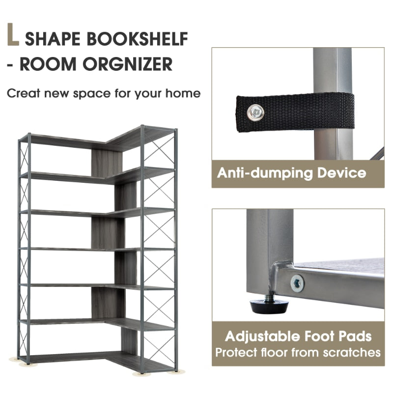 7-Tier L-Shaped Bookcase