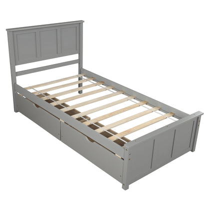 Twin Wooden Bed Frame + 2 Storage Drawers With Wheels