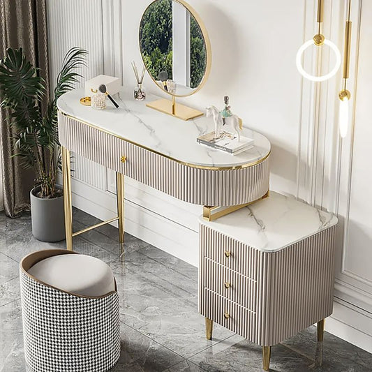 Marble Top Vanity Set with 1 Stool, 1 Cabinet and 1 Mirror