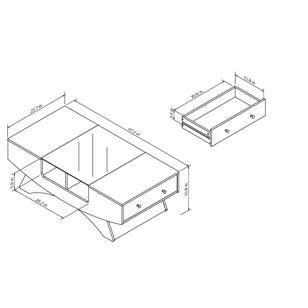 Mesa de centro contemporánea con 2 cajones de almacenamiento