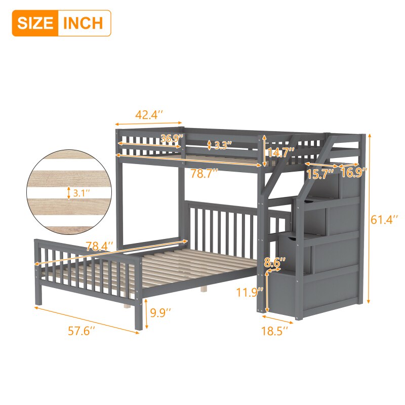 Twin-Over-Hochbett in L-Form, Leiter mit 3 Ablagegittern